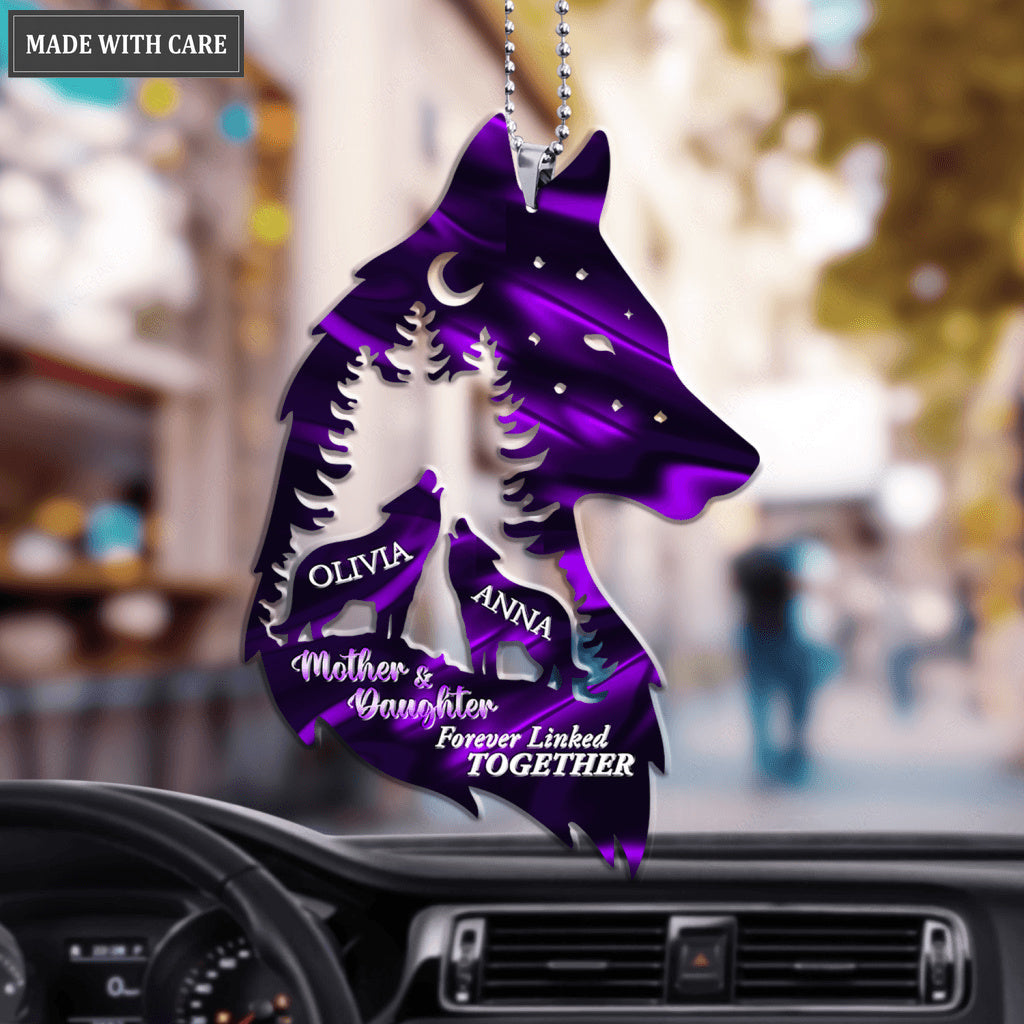 Mother And Daughter Wolf In Forest Personalized Ornament