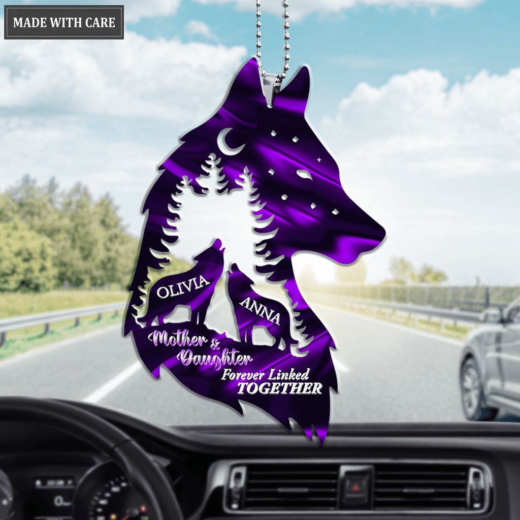 Mother And Daughter Wolf In Forest Personalized Ornament