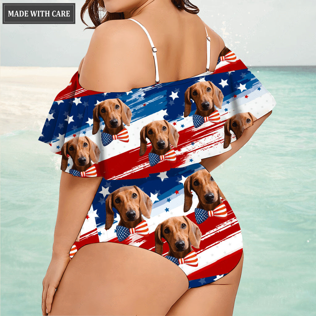 Funny Special USA Flag Pattern Custom Face Photo Bikini Swimsuit