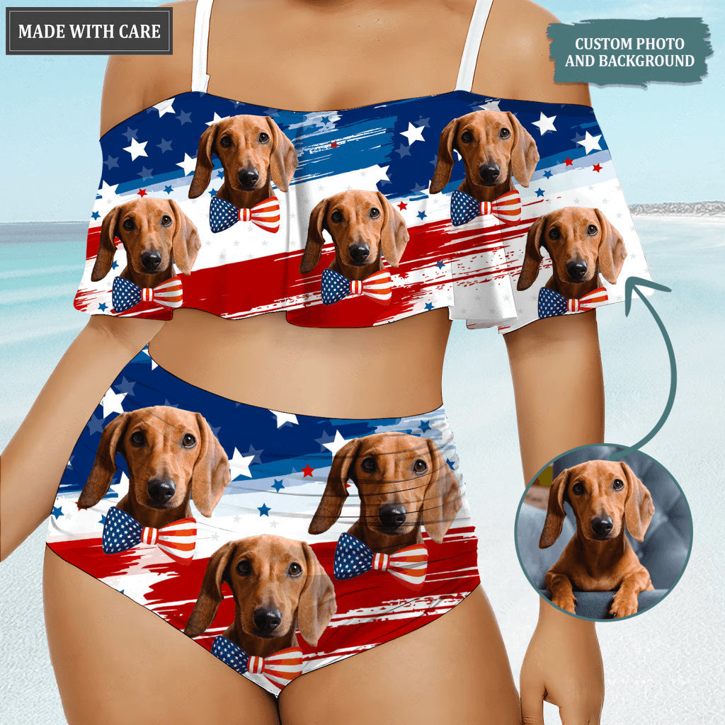 Funny Special USA Flag Pattern Custom Face Photo Bikini Swimsuit