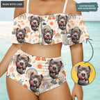 Special Boho Rainbow Pattern Custom Face Photo Bikini Swimsuit