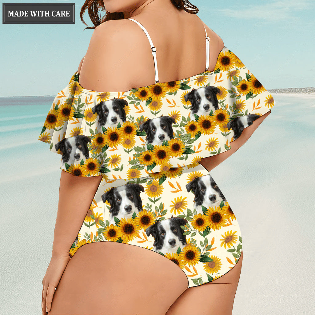 Special Sunflower Pattern Custom Face Photo Bikini Swimsuit