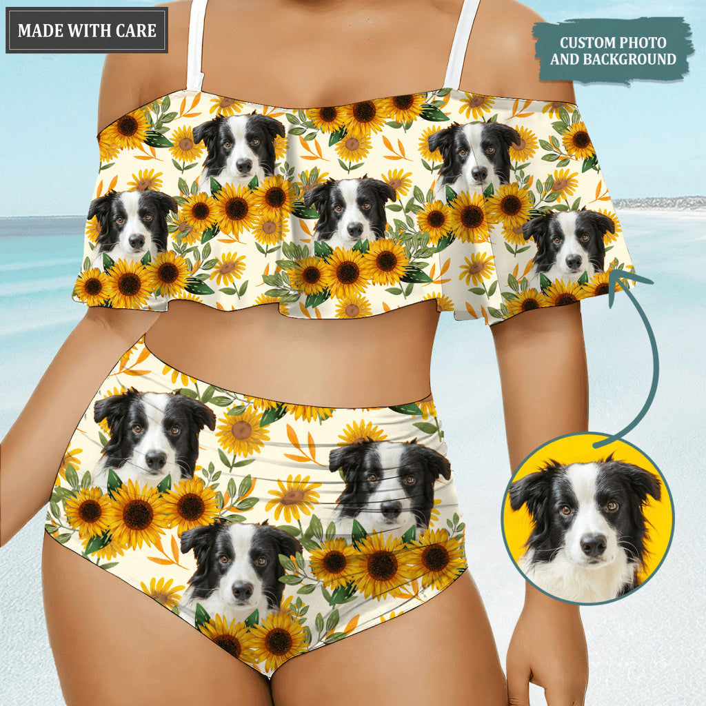 Special Sunflower Pattern Custom Face Photo Bikini Swimsuit