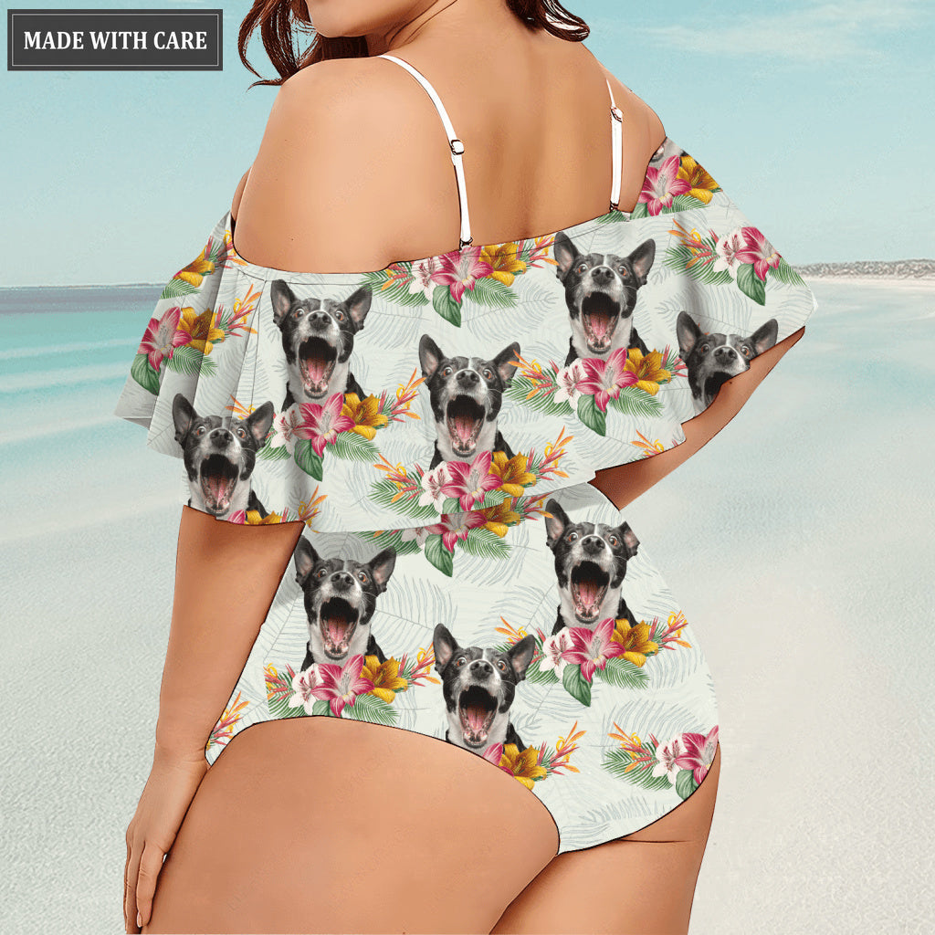 Special Tropical Floral Pattern Custom Face Photo Bikini Swimsuit