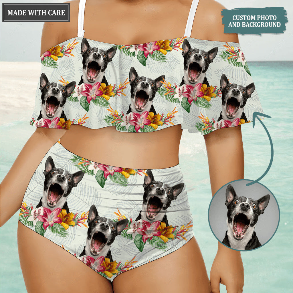 Special Tropical Floral Pattern Custom Face Photo Bikini Swimsuit
