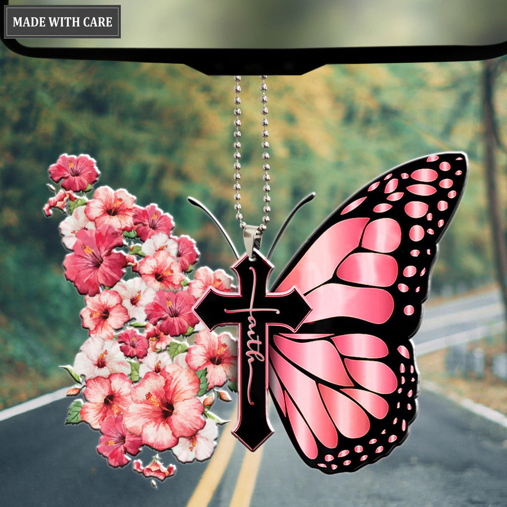 Hibiscus Flower Butterfly Cross Faith Ornament