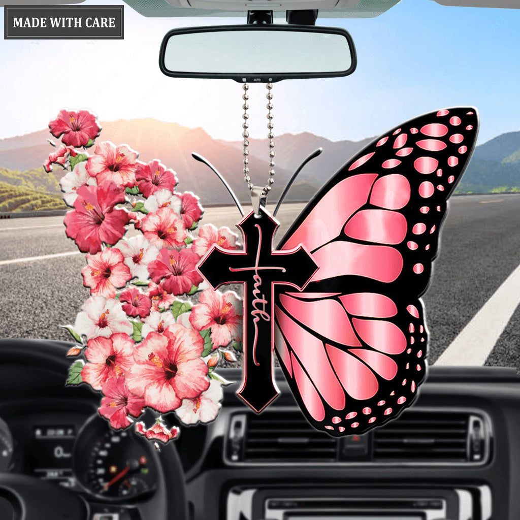 Hibiscus Flower Butterfly Cross Faith Ornament