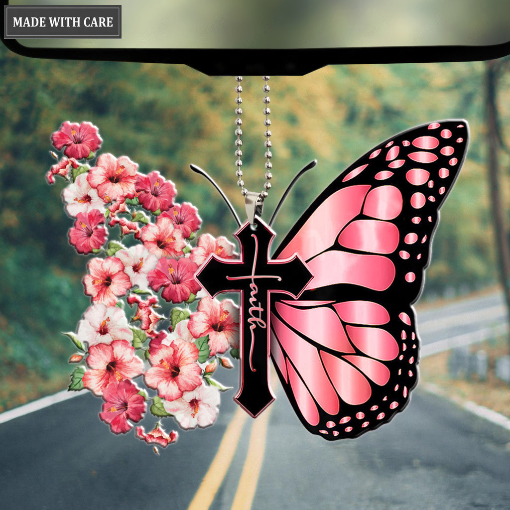 Hibiscus Flower Butterfly Faith Ornament