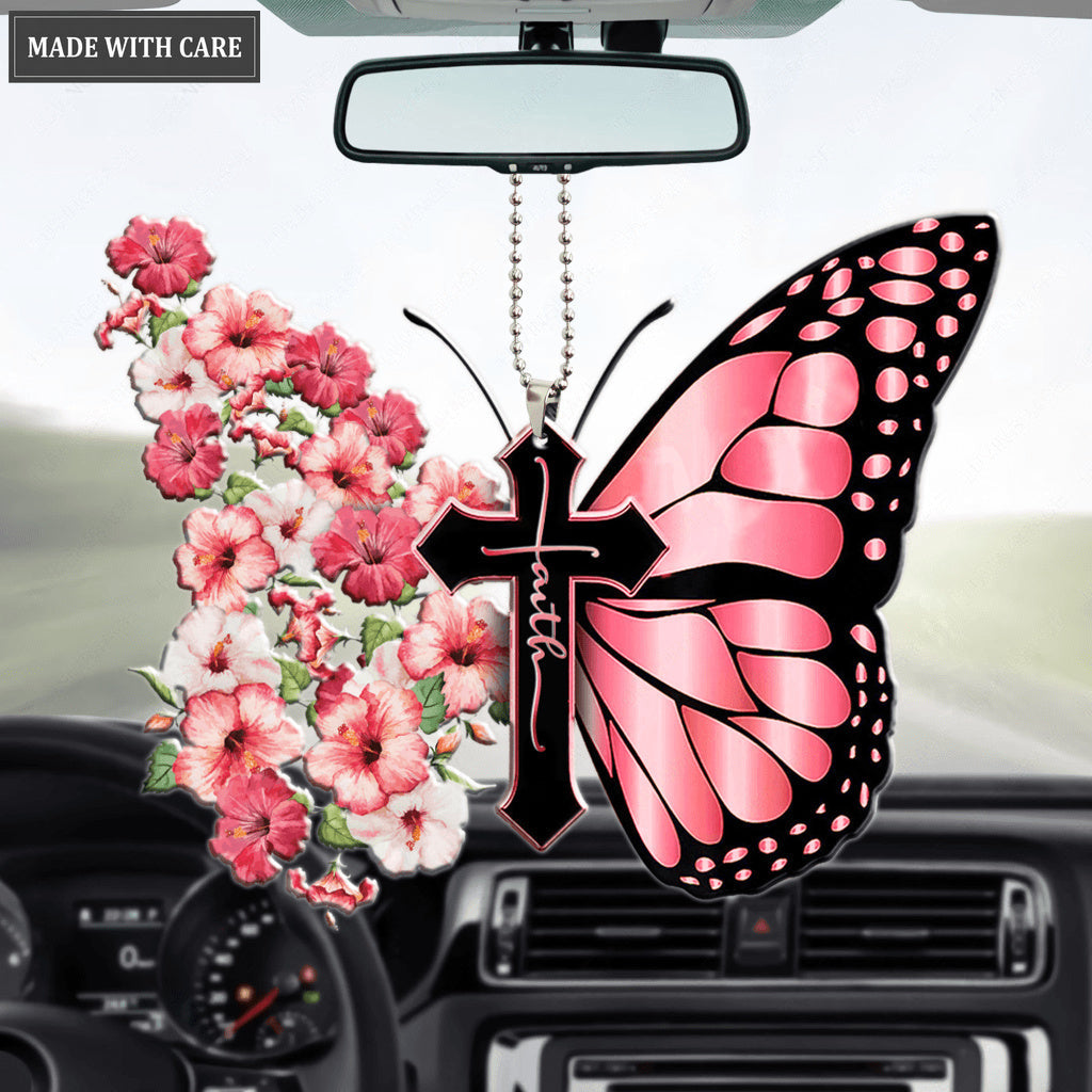 Hibiscus Flower Butterfly Faith Ornament