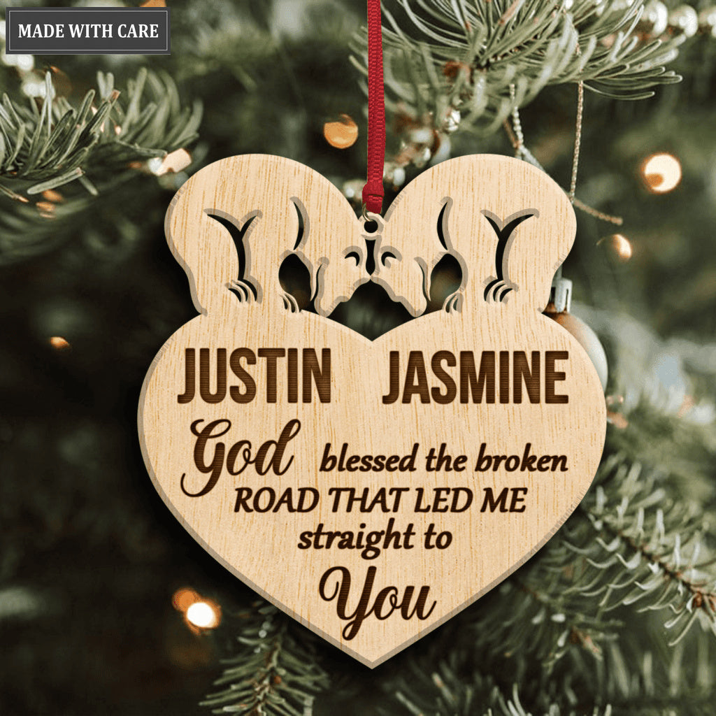 Bear Couple God Blessed Personalized Wood Engraved Ornaments