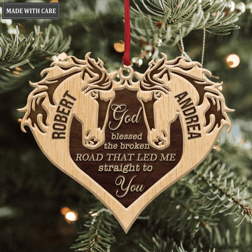 Couple Horse God Blessed Wood Engraved Ornaments