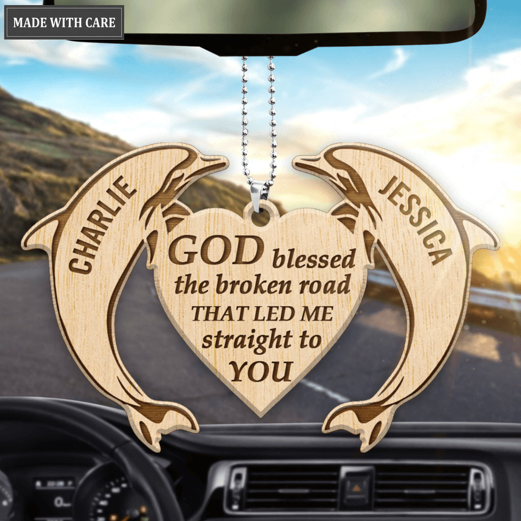 Dolphin Couple God Blessed Personalized Wood Engraved Ornament