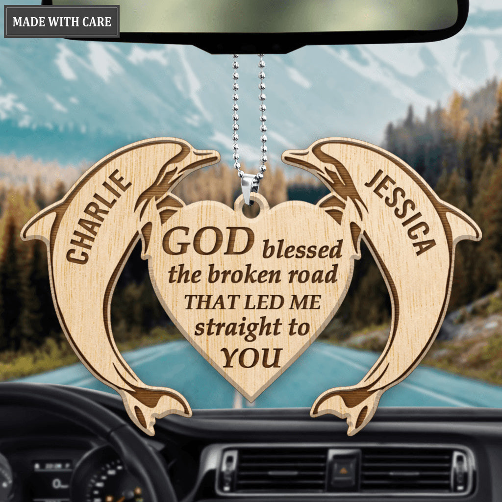 Dolphin Couple God Blessed Personalized Wood Engraved Ornament