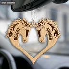 Heart Couple Horse Wood Engraved Ornaments