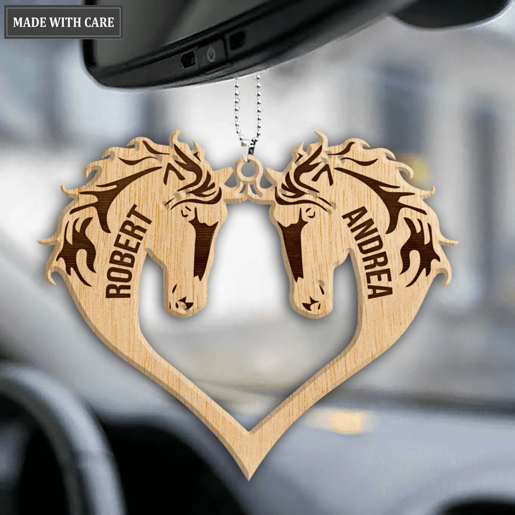 Heart Couple Horse Wood Engraved Ornaments
