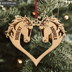 Heart Couple Horse Wood Engraved Ornaments