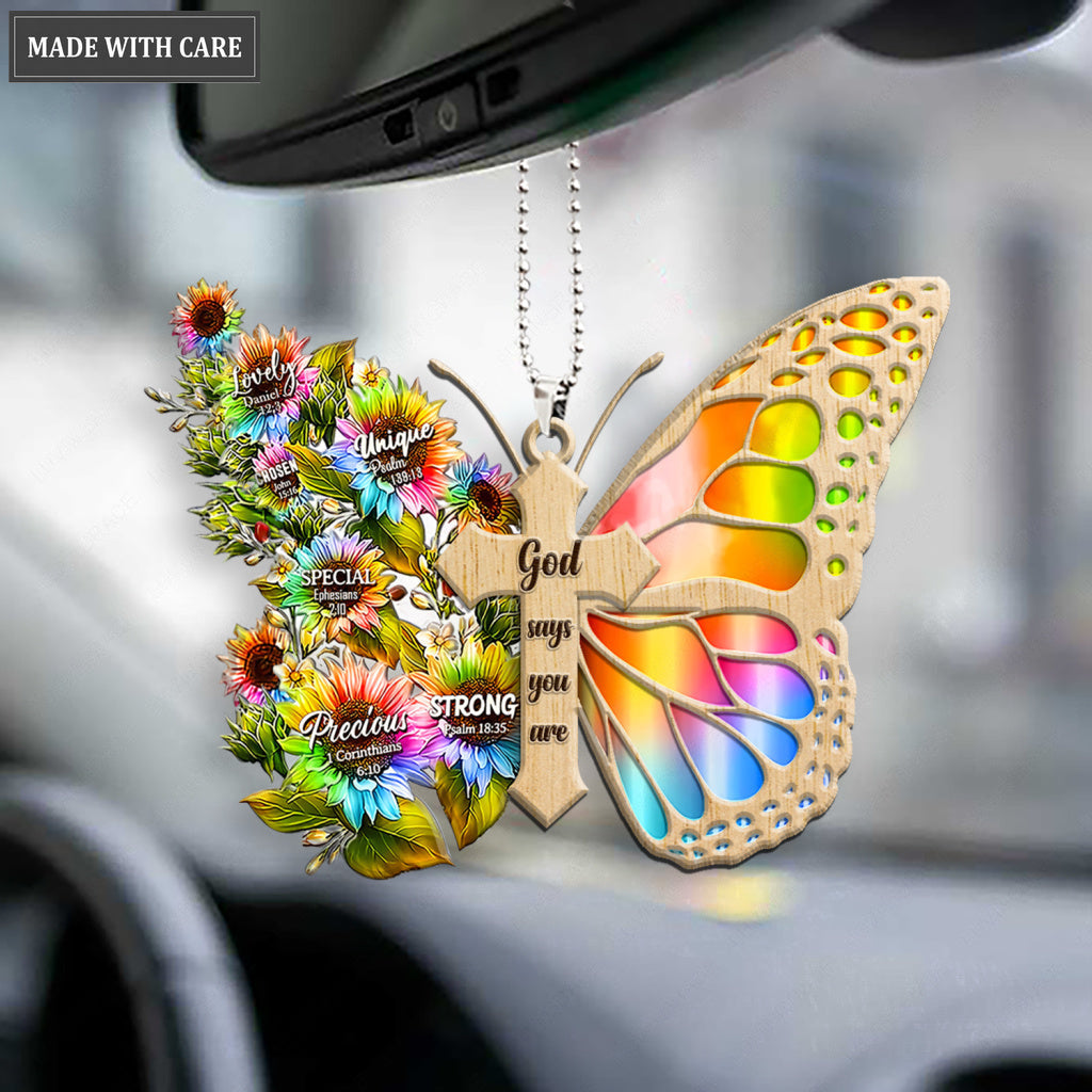 Rainbow Butterfly God Say You Are Wood Engraved Ornaments
