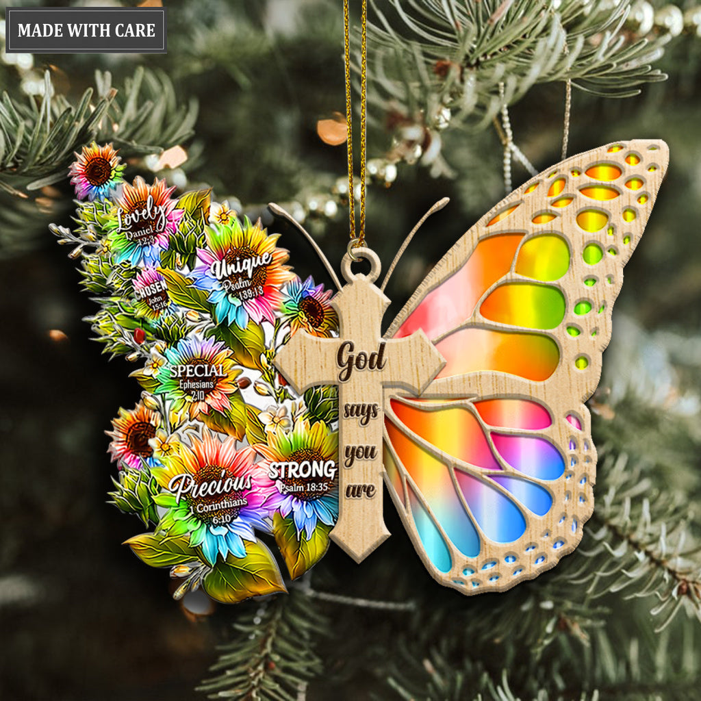 Rainbow Butterfly God Say You Are Wood Engraved Ornaments