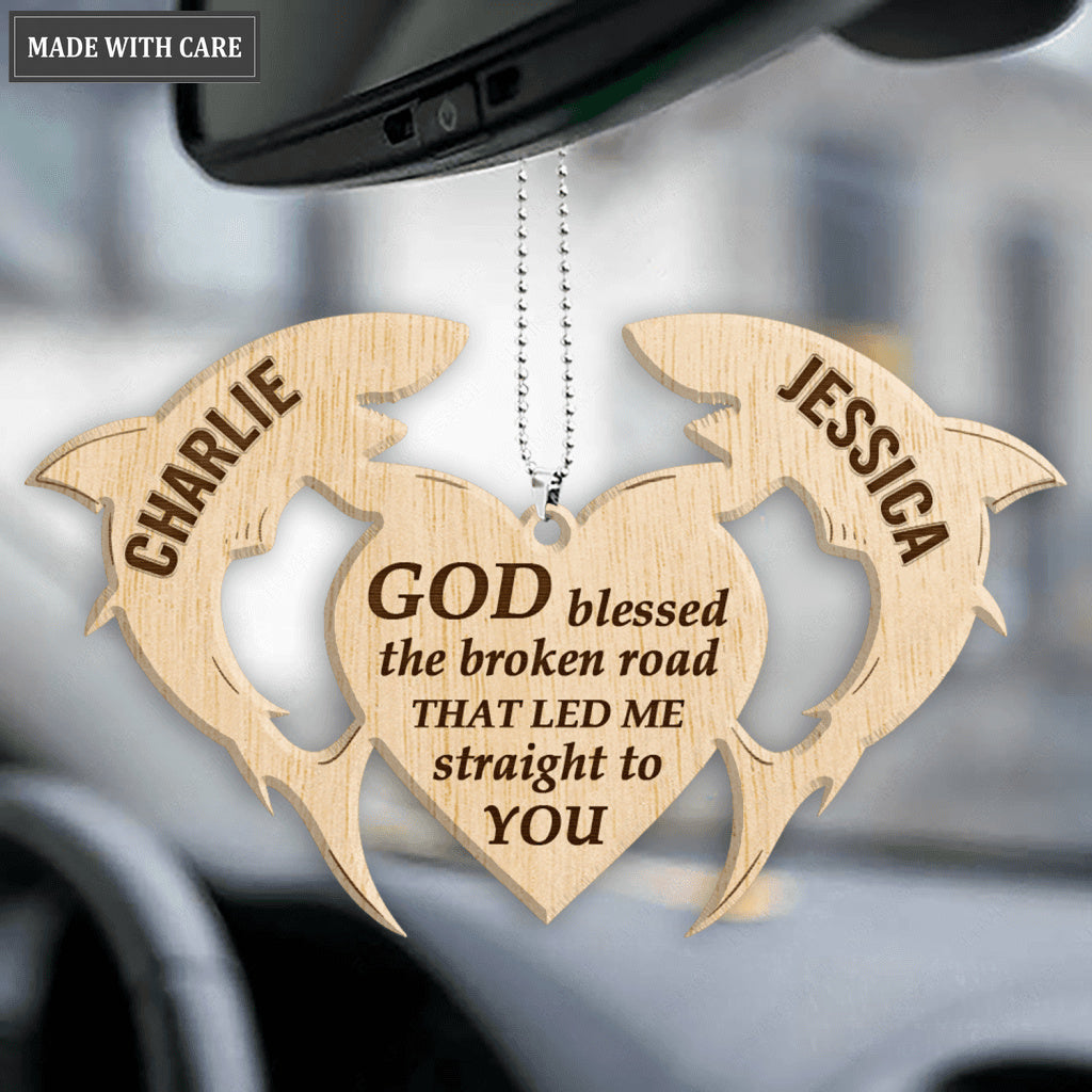 Shark Couple God Blessed Personalized Wood Engraved Ornament