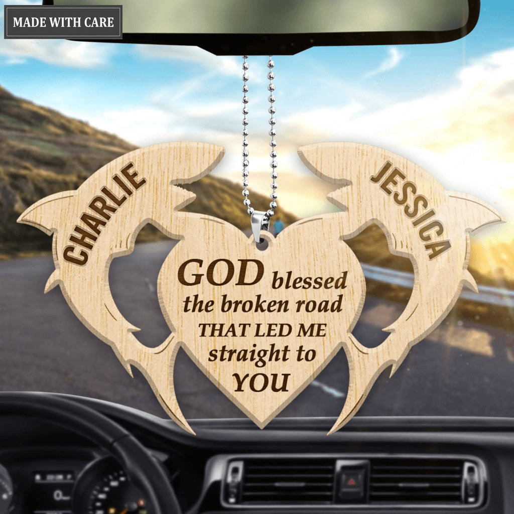 Shark Couple God Blessed Personalized Wood Engraved Ornament