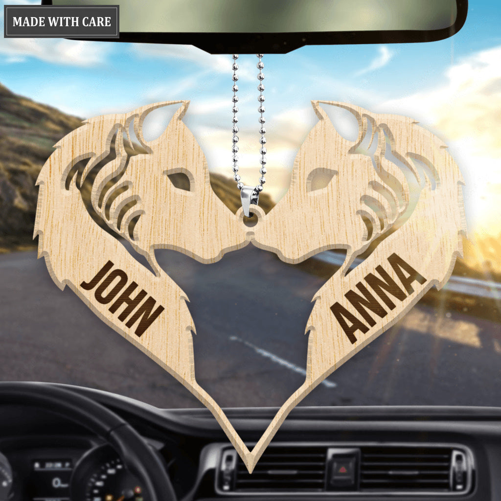 Wolf Couple Heart Personalized Wood Engraved Ornaments