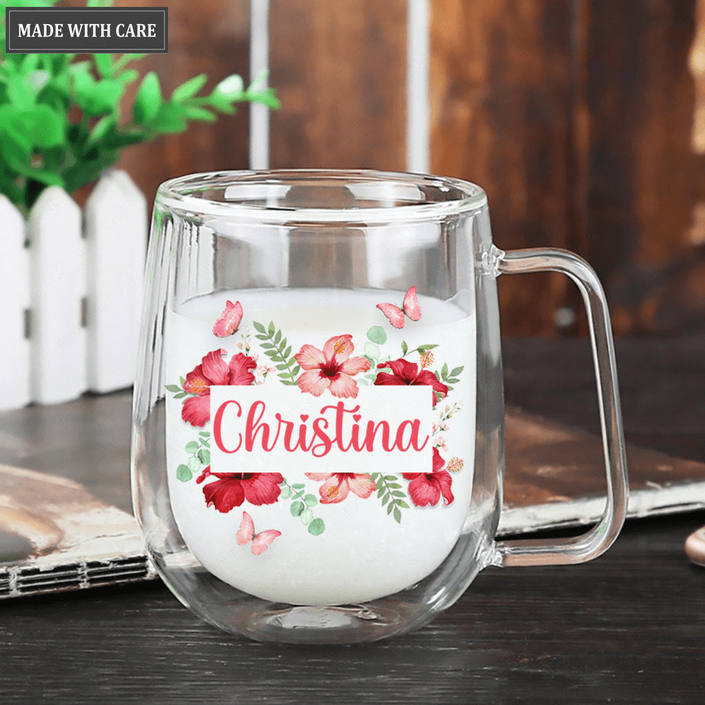 Personalized Dance For Jesus Hibiscus Doubled-Wall Glass Mug