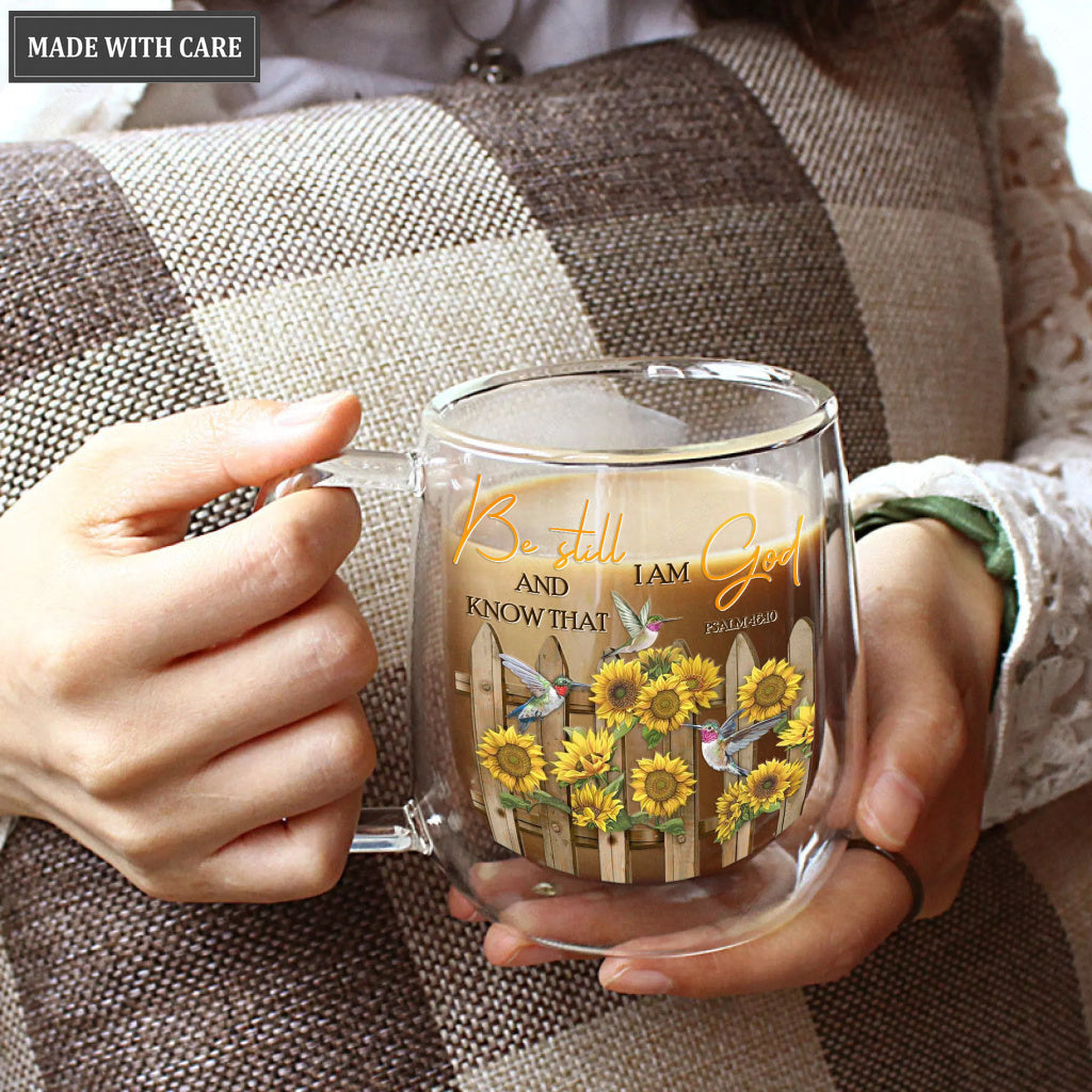 Sunflower Fence Be Still And Know Doubled-Wall Glass Mug