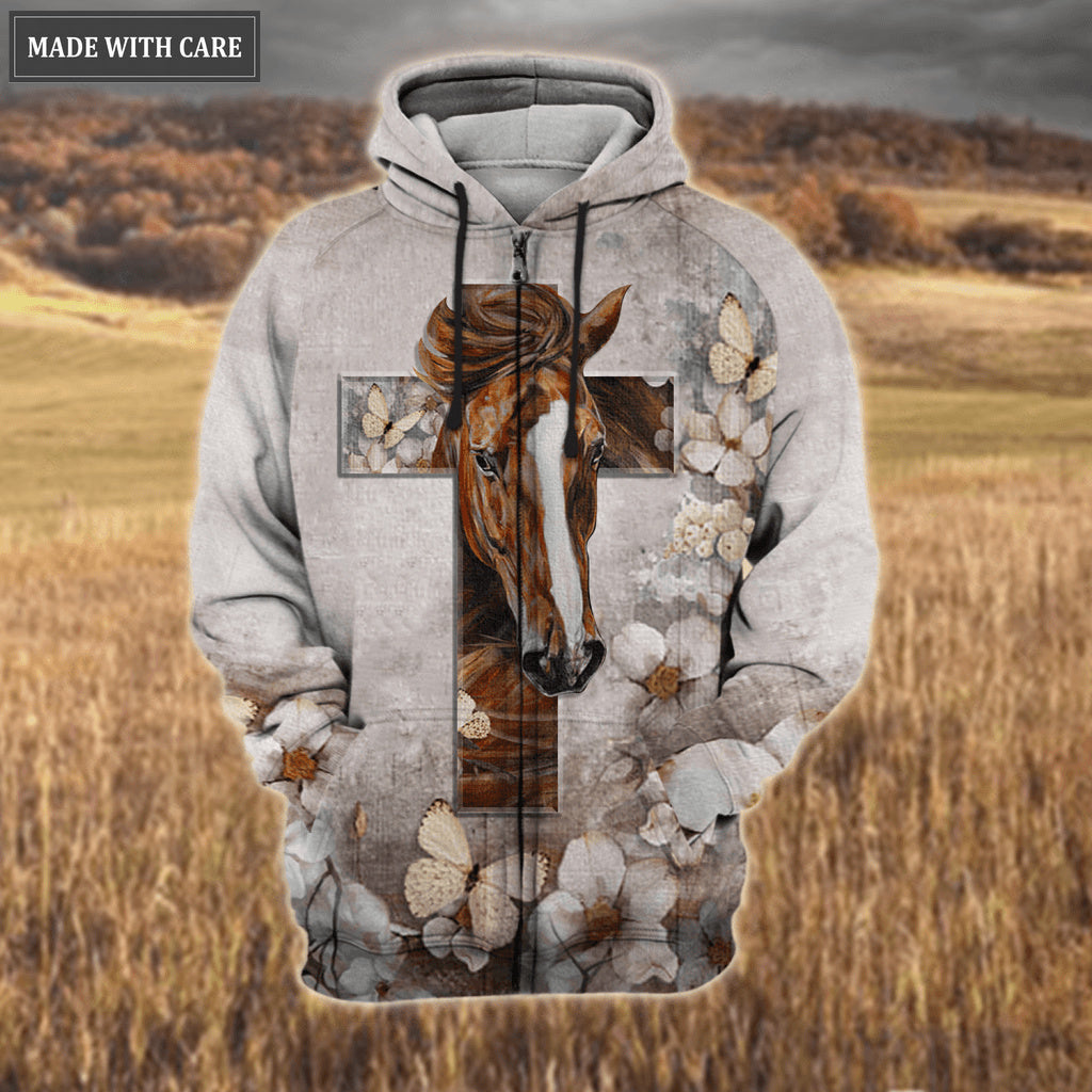 Elegant Flower Butterfly Horse Cross Way Maker Miracle Worker Hoodie