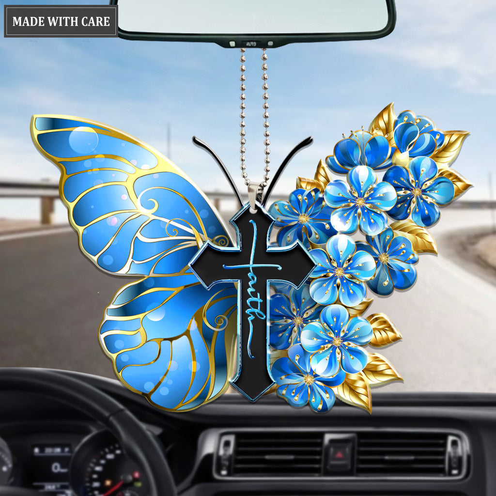 Blue Butterfly And Flower Faith Ornament