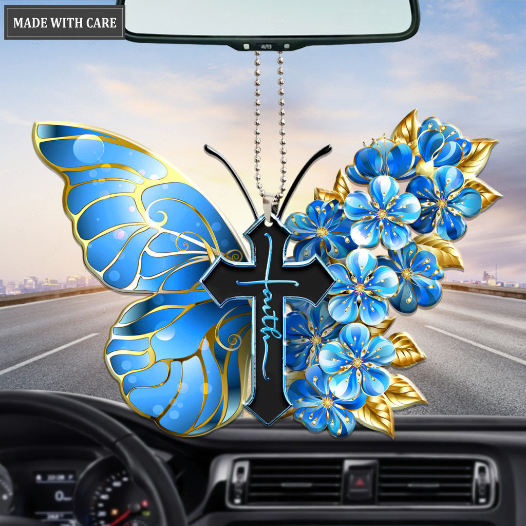 Blue Butterfly And Flower Faith Ornament