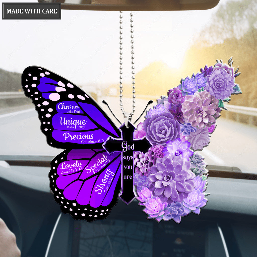 Purple God Says You Are Succulent Butterfly Ornament
