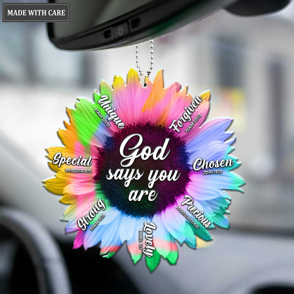 Rainbow Sunflower Sublimation God Says You Are Ornament