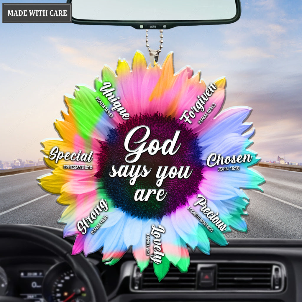 Rainbow Sunflower Sublimation God Says You Are Ornament