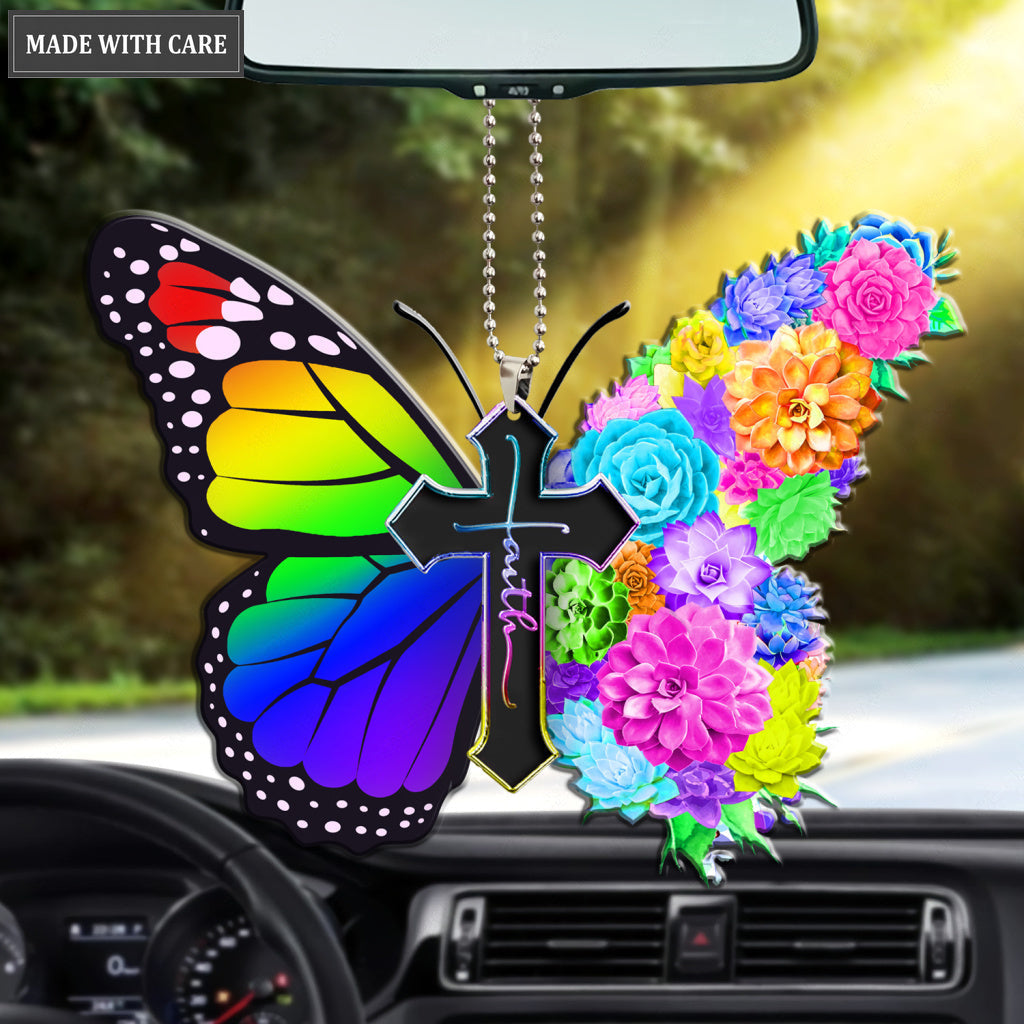 Succulent Butterfly Rainbow Faith Ornament