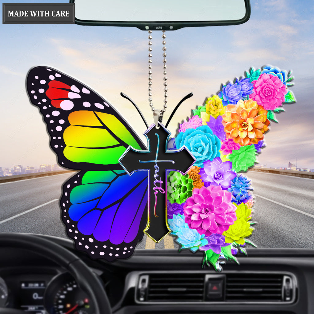 Succulent Butterfly Rainbow Faith Ornament
