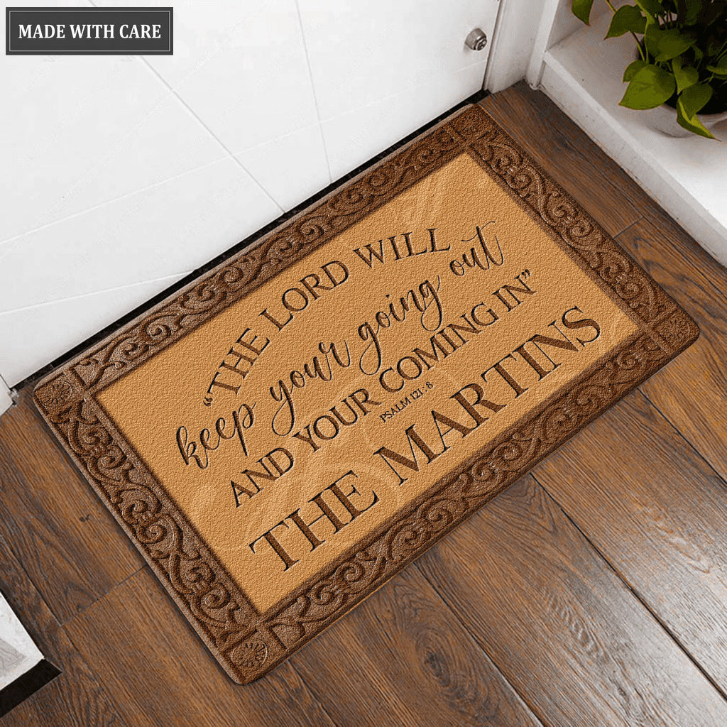 The Lord Will Keep Your Going Personalized Door Mat