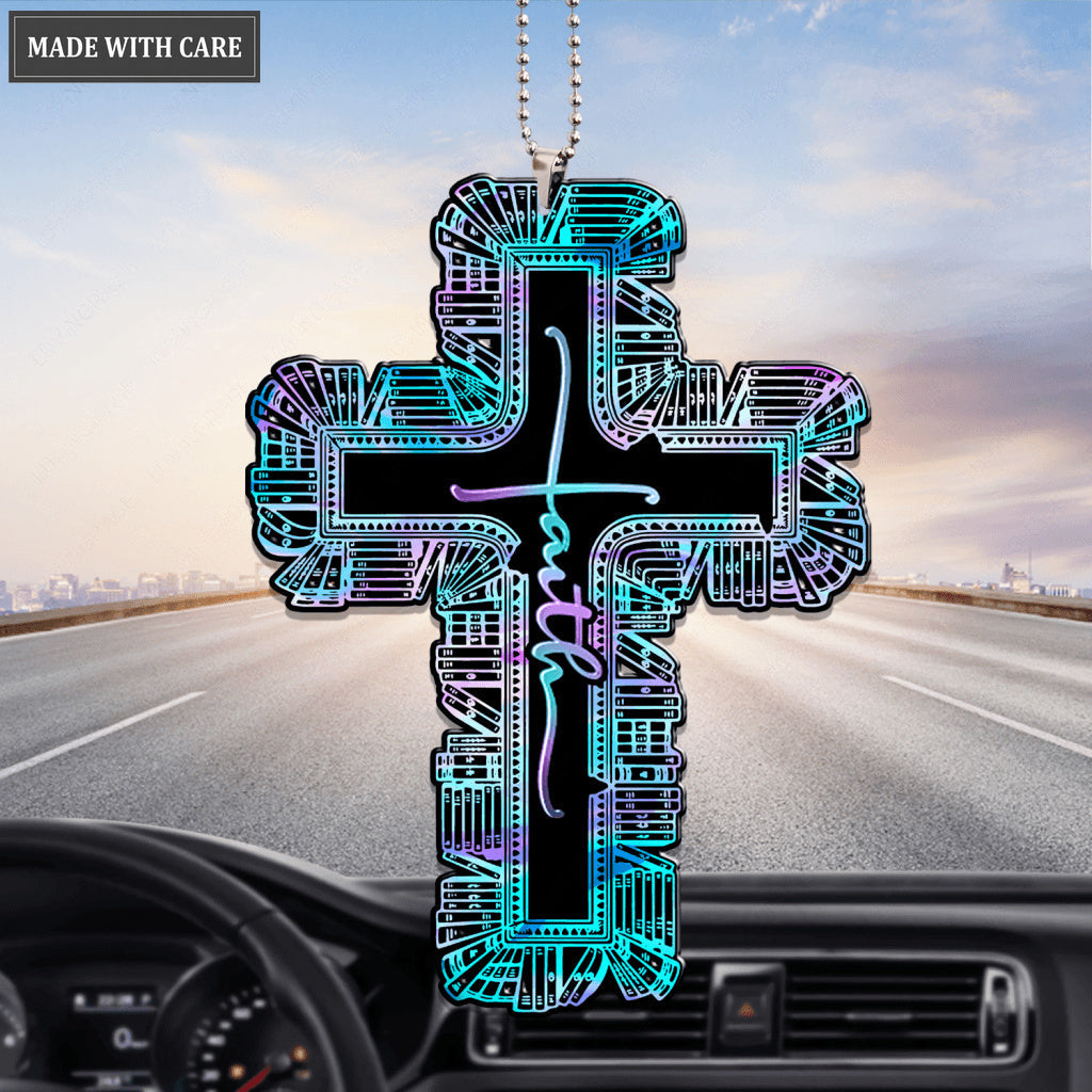 Hologram Bookshelf Faith Cross Ornament