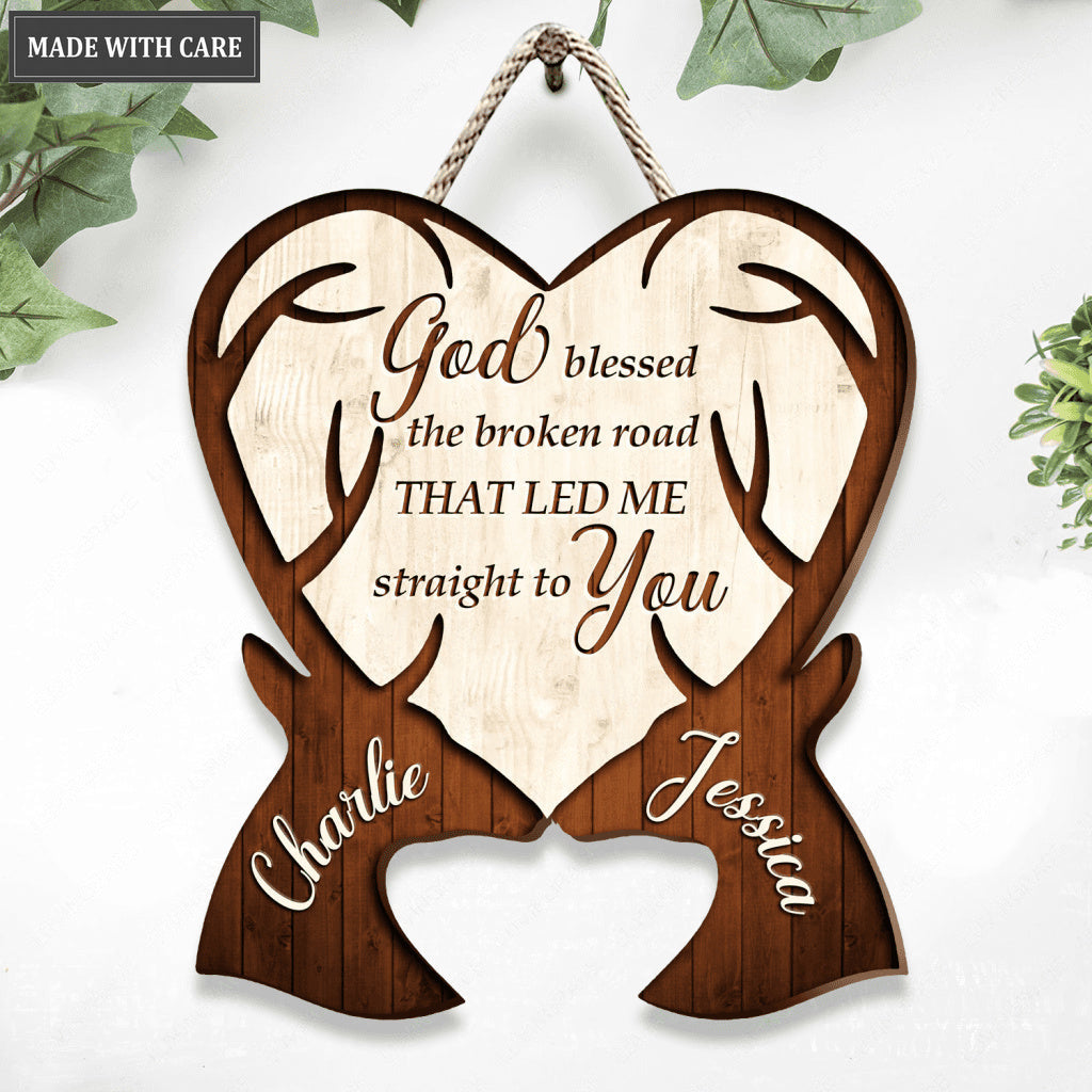 Personalized Deer Couple God Blessed Heteromorphic Wood Sign