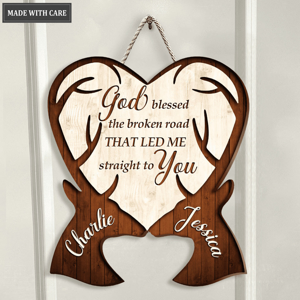Personalized Deer Couple God Blessed Heteromorphic Wood Sign