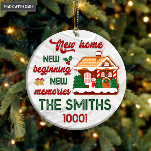 Christmas Cookie House New Home New Beginning Family Name And Zip Code Personalized Ornament