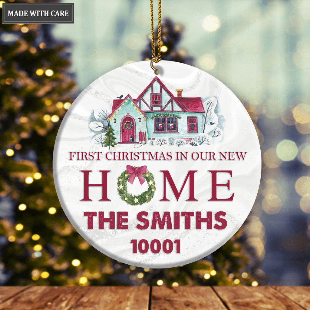 Vintage House First Christmas In Our New Home Personalized Ornament