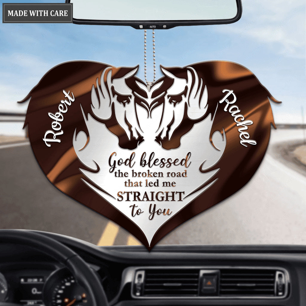 Personalized Brown Couple Horses God Blessed Ornament