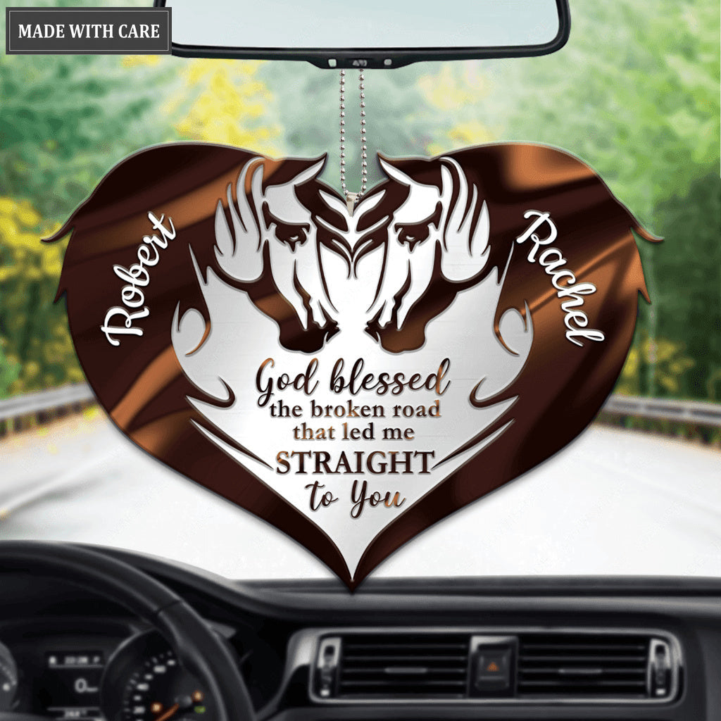Personalized Brown Couple Horses God Blessed Ornament