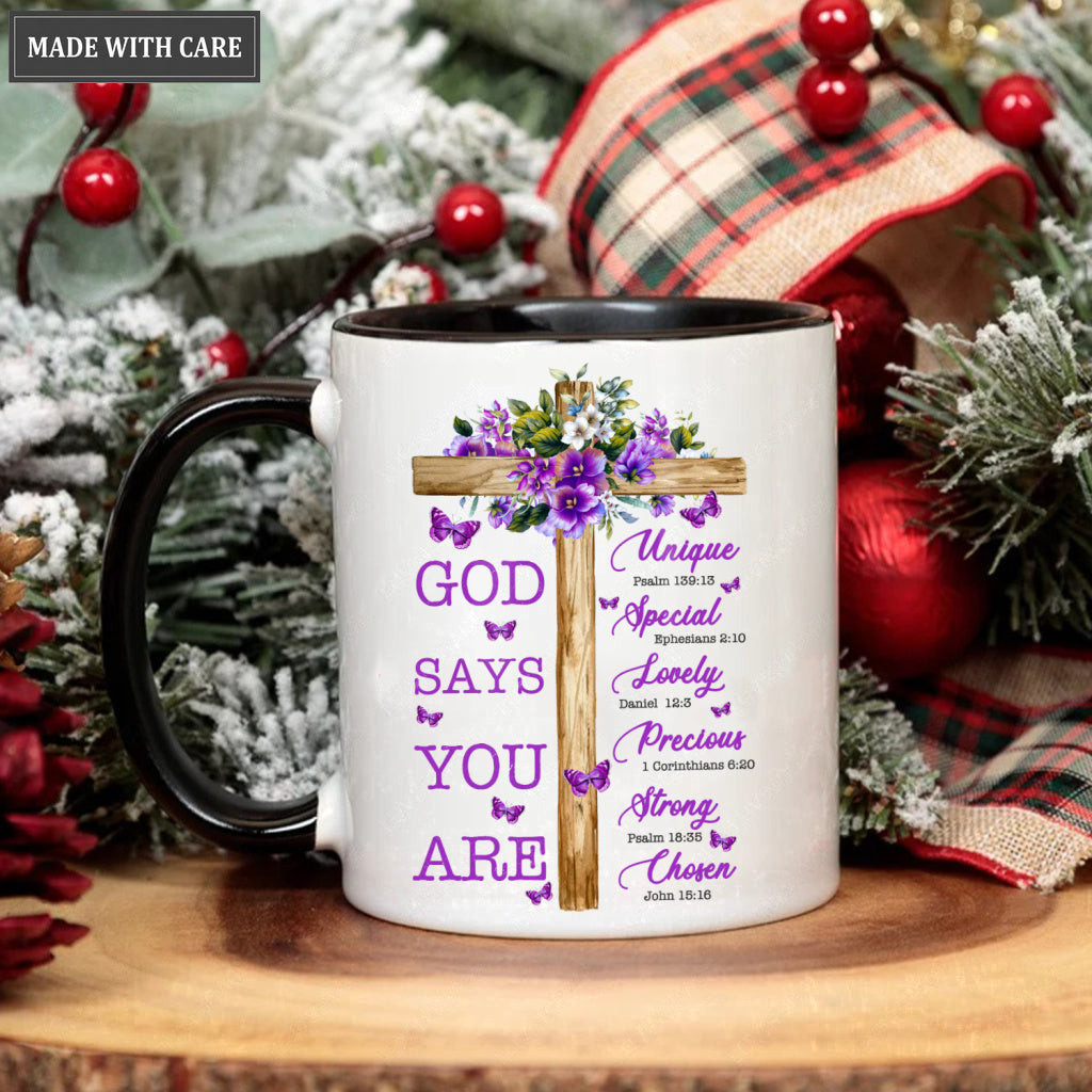 Purple Flower And Cross God Says You Are Mug