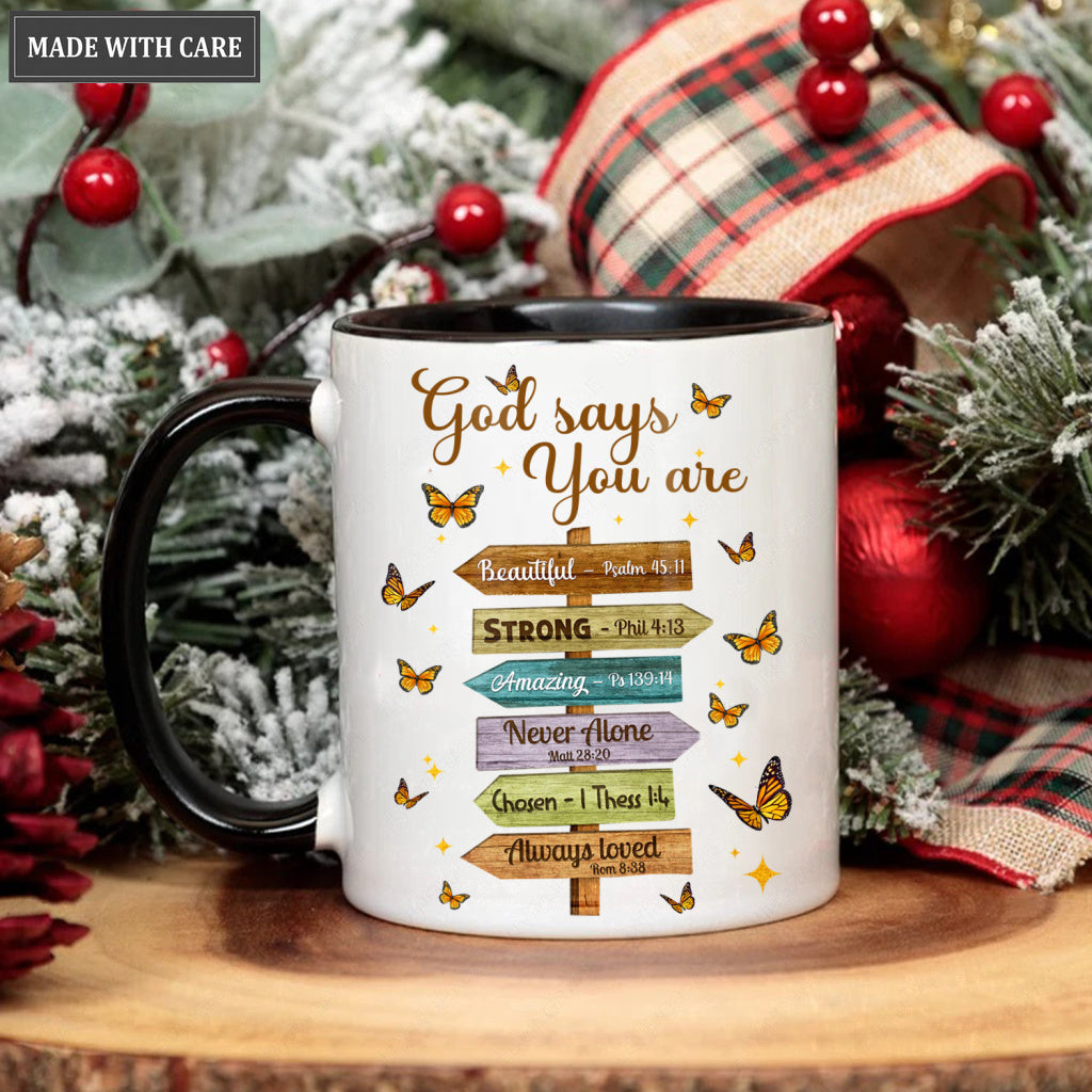 Wooden Direction Sign God Says You Are Mug