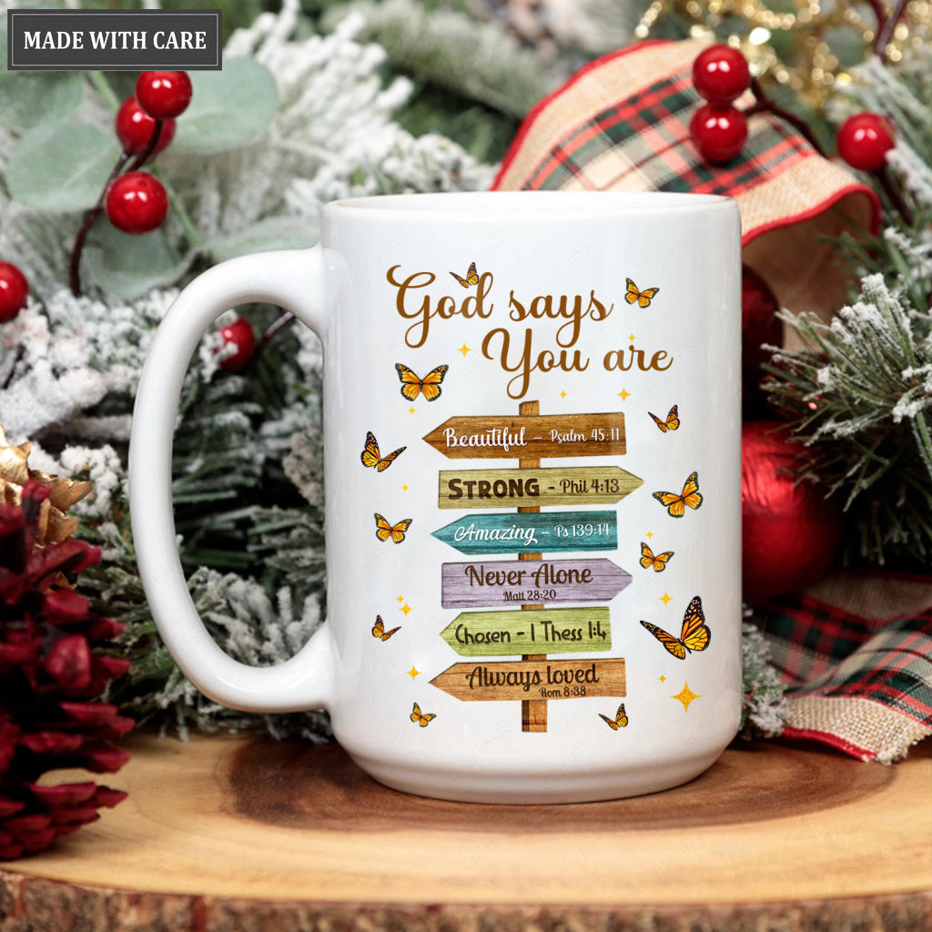 Wooden Direction Sign God Says You Are Mug