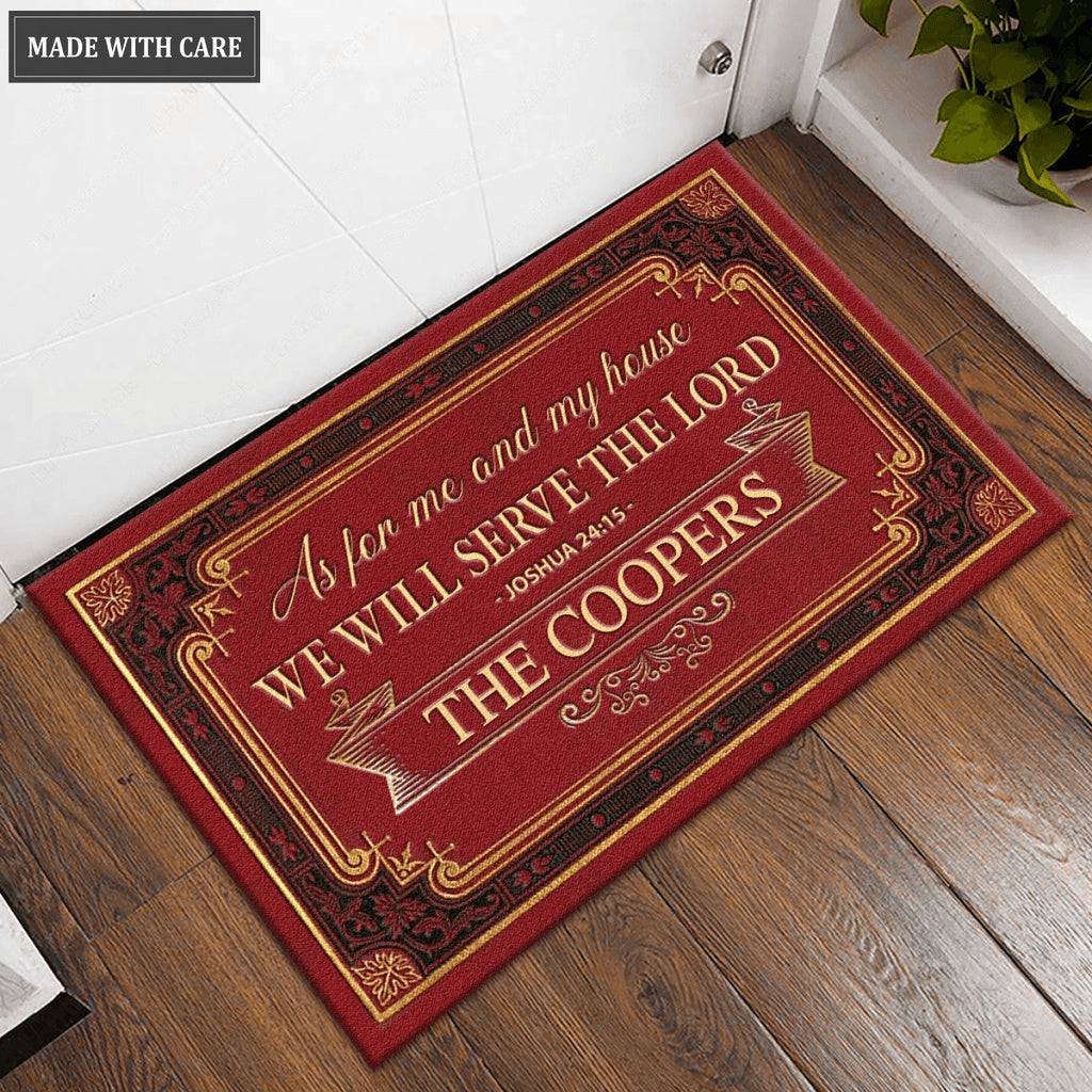 Elegant Red Serve The Lord Personalized Doormat