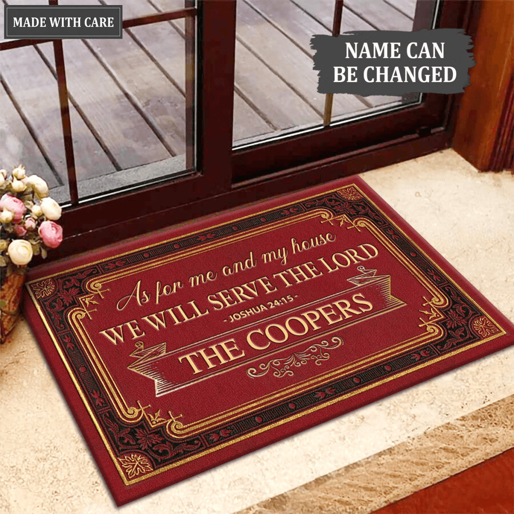 Elegant Red Serve The Lord Personalized Doormat