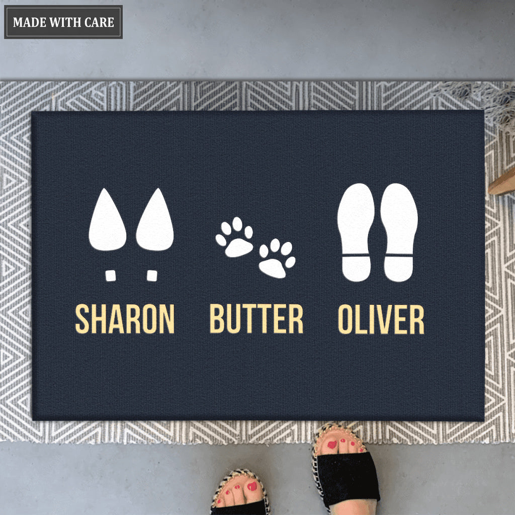 Elegant Custom Footprint Family & Pet Name Navy Doormat