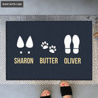 Elegant Custom Footprint Family & Pet Name Navy Doormat